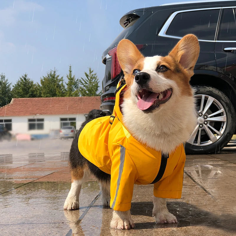 Reflective Waterproof Dog Raincoat with Built-In Harness