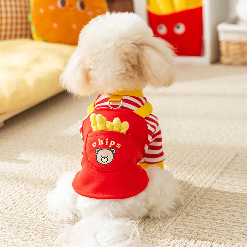 Autumn Dog Striped Hoodies: Cartoon Pattern Fashionable Sweatshirts for Puppies and Cats