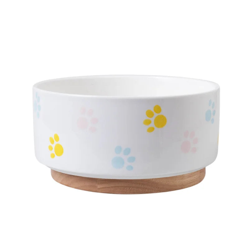 Gagyive Ceramic Pet Bowl with Wood Mat - Wide Mouth Feeder