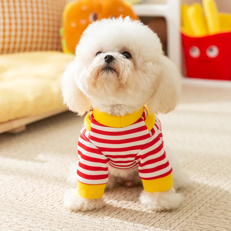 Autumn Dog Striped Hoodies: Cartoon Pattern Fashionable Sweatshirts for Puppies and Cats