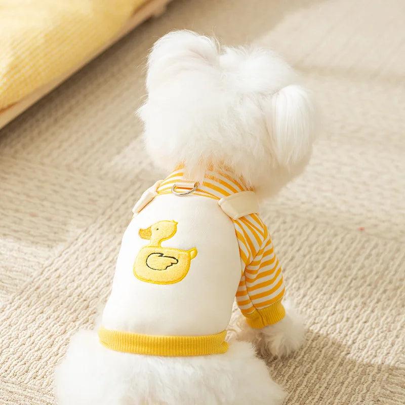 Autumn Dog Striped Hoodies: Cartoon Pattern Fashionable Sweatshirts for Puppies and Cats