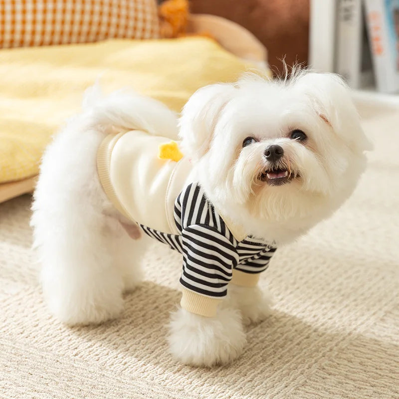 Autumn Dog Striped Hoodies: Cartoon Pattern Fashionable Sweatshirts for Puppies and Cats